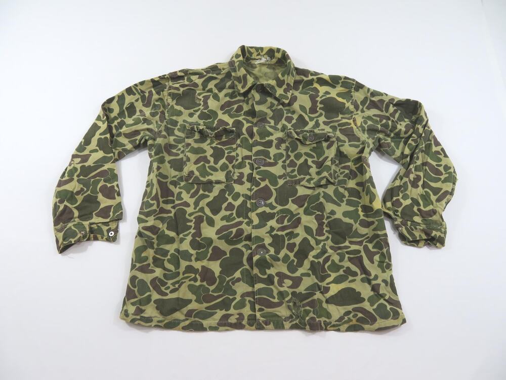 Duck Hunter Camouflage Lightwieght Denim Shirt Greens Sz L 1980s